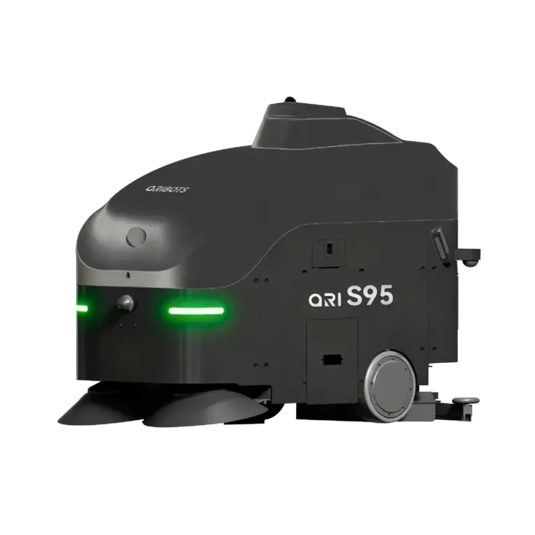 ORI Clean ORIBOT S95 schoonmaakrobot schuin van voren met groene verlichting